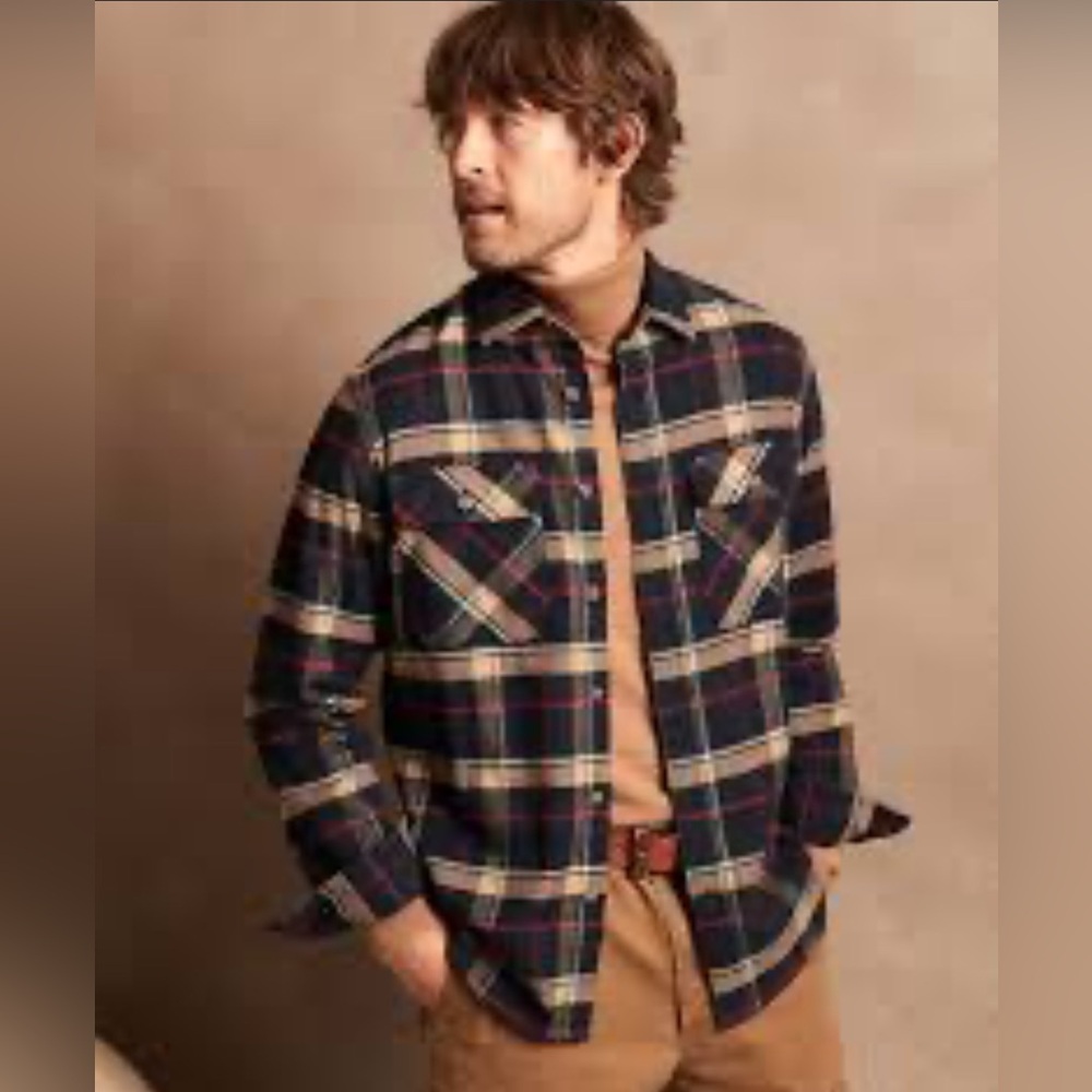 Banana Republic Flannel Shirt, Navy Plaid, size large